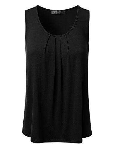 CLOVERY Women's Basic Soft Pleated Scoop Neck Sleeveless Loose Fit Tank Top