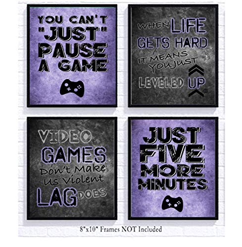 Silly Goose Gifts Video Game Themed Art Print Room Wall Decoration (Set or Four) Gamer (Red)