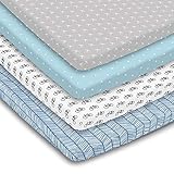 BaeBae Goods Pack n Play Playard Sheet Set | 3 Pack | 100% Super Soft Jersey Knit Cotton (150 GSM) | Portable Mini Crib Mattress Fitted Sheets for Boys & Girls