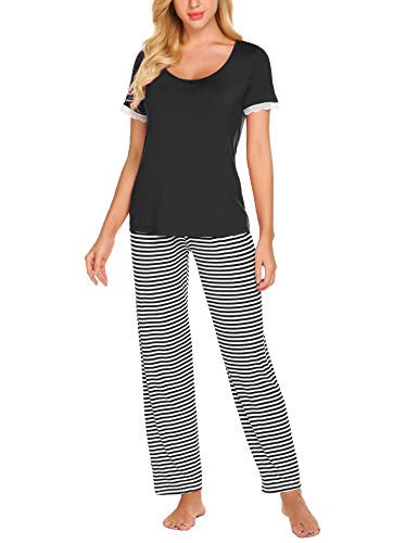 ZHENWEI Women's Pajama Sets Short Sleeve Sleepwear Lace Top and Shorts PJ Sets