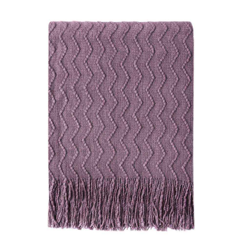 BOURINA Throw Blanket Textured Solid Soft Sofa Couch Decorative Knitted Blanket, 50" x 60" Dark Lavender Dark Lavender 50"x60"