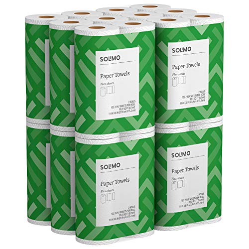 Book Cover Solimo Basic Flex-Sheets Paper Towels, 24 Value Rolls, White, 102 Sheets per Roll