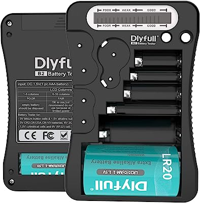 Battery Tester, Dlyfull LCD Display Universal Battery Checker for AA AAA C D 9V CR2032 CR123A CR2 CRV3 2CR5 CRP2 1.5V/3V Button Cell Batteries, 2X AAA Batteries Included