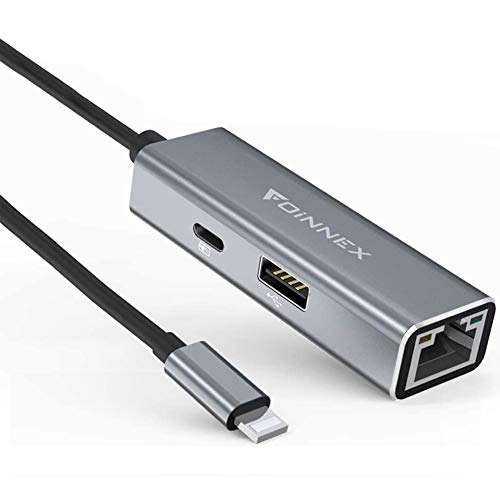 Ethernet Adapter Power Charging PD for iPad, for iPhone 11,X,XS,XR,8,7,6. FOINNEX Lighting to RJ45 Ethernet, USB Camera, Power Converter. LAN Wired Network, Data Sync with Charge Port, USB Interface