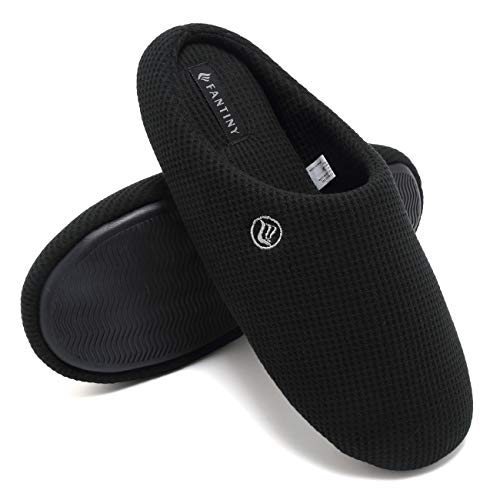 FANTURE Menâ€™s Memory Foam Slippers Comfort Knitted Cotton-Blend Closed Toe Non-Slip House Shoes Indoor & Outdoor
