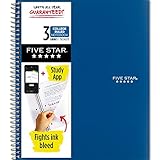 Five Star Spiral Notebook + Study App, 3 Subject, College Ruled Paper, 8.5" x 11", 150 Sheets, Blue (Color May Vary) (73623)