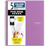 Five Star Spiral Notebook + Study App, 5 Subject, College Ruled Paper, 8-1/2" x 11", 200 Sheets, Fights Ink Bleed, Water Resistant Cover, Amethyst Purple (38748)