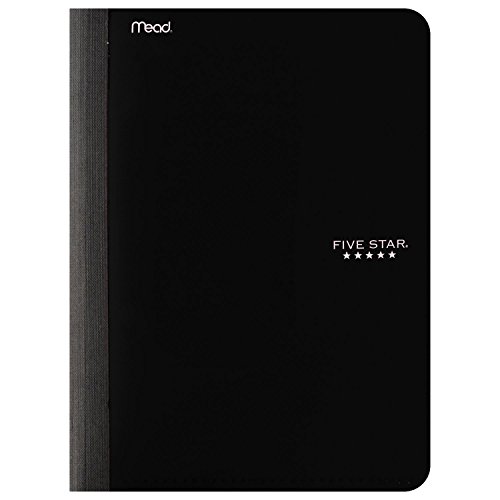 Five Star Composition Book, Notebook with Pockets, 100 Sheets, 9-3/4" x 7-1/2", Black (09276AA2)