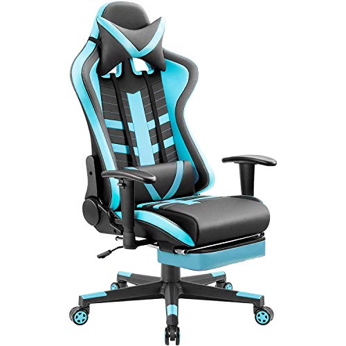 Homall Gaming Chair Ergonomic High-Back Racing Chair Pu Leather Bucket Seat,Computer Swivel Office Chair Headrest and Lumbar Support Executive Desk Chair with Footrest(Blue/black)