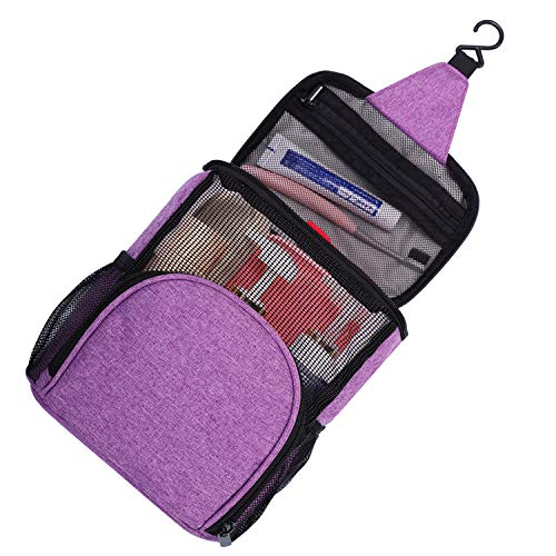 KUSOOFA Hanging Toiletry Bag,Bathroom Bag with Quick Dry Technology, Breathable Mesh Toiletry Shower Tote for Gym and College Dorm (Dark Blue)