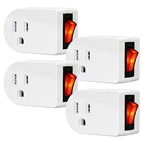 Grounded Outlet Adapter, ANKO ETL Listed Wall Tap Adapter with Red Indicator On/Off Power Switch (2 Pack)