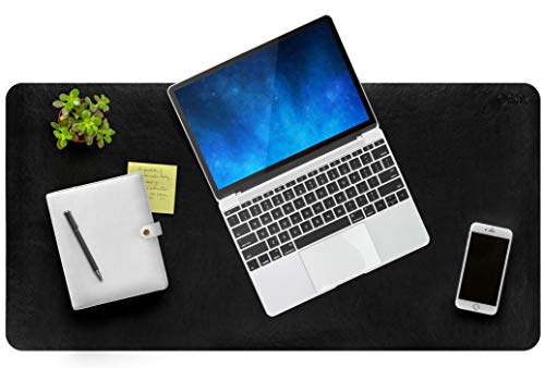 Oficik Desk Blotter Pad, 34 x 17". Deluxe Leather Desk Pad, Black Mat Protector Cover and Writing Surface for Desktop
