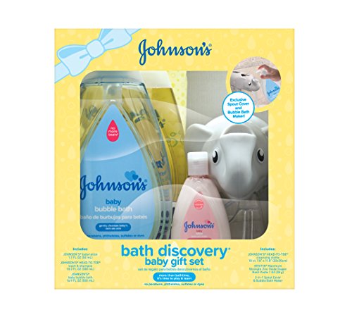 Book Cover Johnson's Bath Discovery Baby Gift Set for Parents-to-Be, Bath Caddy with Baby Essentials (6 Items)
