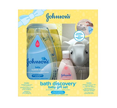 Johnson's Bath Discovery Baby Gift Set for Parents-to-Be, Bath Caddy with Baby Essentials (6 Items)