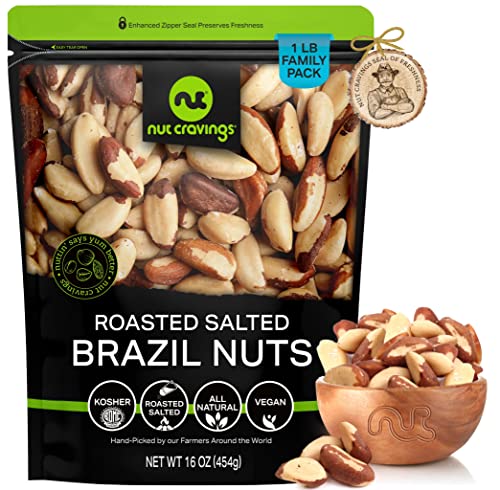 Book Cover Nut Cravings - Brazil Nuts Roasted & Salted - No Shell, Whole (16oz - 1 LB) Bulk Nuts Packed Fresh in Resealable Bag - Healthy Protein Food Snack, All Natural, Keto Friendly, Vegan, Kosher