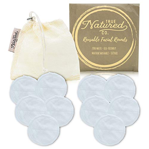 Reusable Makeup Remover Pads - 10 Nonslip Bamboo Reusable Cotton Pads Face Rounds - Zero Waste w/Washable Laundry Bag
