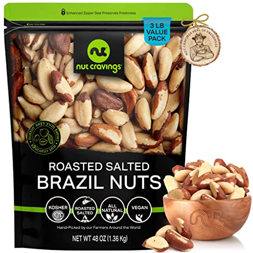 Premium Roasted & Salted Brazil Nuts (48oz - 3 LB) Kosher | Natural | Keto Friendly | Vegan | Non-Gmo | 100% Natural Brazil Nuts Superior to Organic | No Shell ,Bulk Nuts Packed Fresh in Resealable Bag - Healthy Protein Food Snack