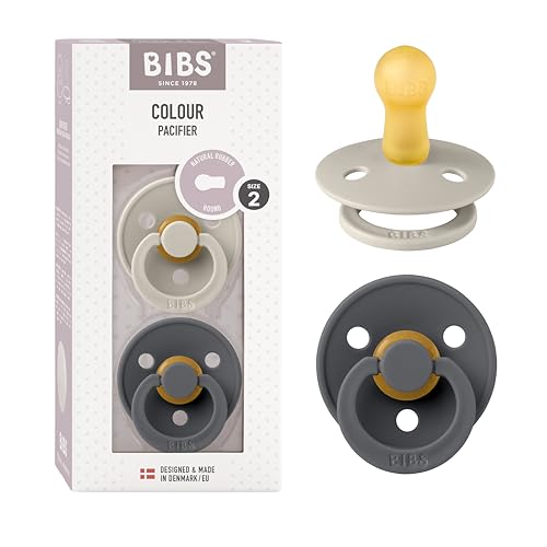 BIBS Pacifiers Colour Collection | Natural Rubber Baby Pacifier | Set of 2 BPA-Free Soothers | Made in Denmark | 6+ Months (Pack of 2) | Iron/Sand