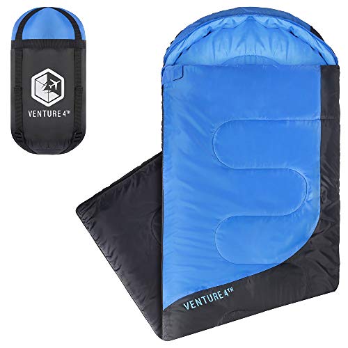Summer Sleeping Bag, Single, Regular Size - Lightweight, Comfortable, Water Resistant Backpacking Sleeping Bag for Adults & Kids - Ideal for Hiking, Camping & Outdoor Adventures â€“ Blue/Gray