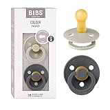 BIBS Pacifiers Colour Collection | Natural Rubber Baby Pacifier | Set of 2 BPA-Free Soothers | Made in Denmark | 6+ Months (Pack of 2) | Iron/Sand