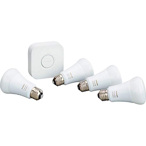 Philips Hue White Ambiance Smart Light Bulb Starter Kit, 4 A19 Smart Bulbs and 1 Hub, Compatible with Alexa, Apple HomeKit and Google Assistant, (California Residents)