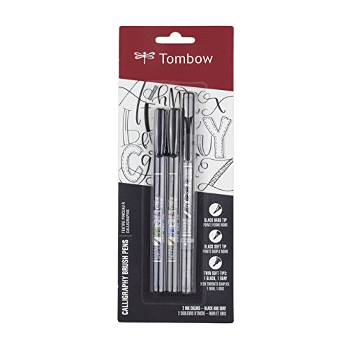 Book Cover Tombow 62039 Fudenosuke Brush Pens, 3-Pack. Soft, Hard, and Twin Tip Markers for Calligraphy and Art Drawings