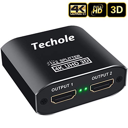 Book Cover HDMI Splitter 1 in 2 Out - Techole 4K Aluminum Ver1.4 HDCP, Powered HDMI Splitter Supports 3D 4K@30HZ Full HD1080P for Xbox PS4 PS3 Fire Stick Roku Blu-Ray Player Apple TV HDTV - Cable Included