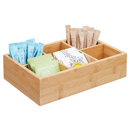 Book Cover mDesign Kitchen Organiser â€“ Storage Container with 6 Compartments for Holding Sugar, Salt, Tea Bags and Other Small Items â€“ Kitchen Storage Box Made from Bamboo â€“ Natural