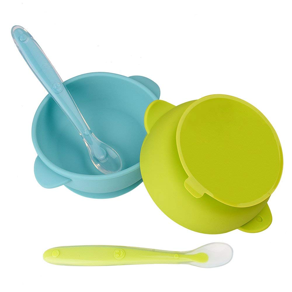 Book Cover 2 Pack Silicone Baby Bowls with Super Suction Grass Green & Light Blue