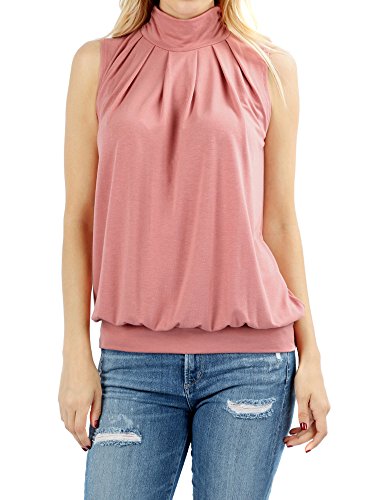 The Lovely Women Sleeveless Mock-Turtleneck Pleated Top with Waistband
