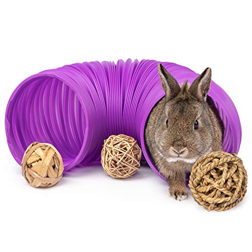 Book Cover Niteangel Small Animal Foldable Play Tunnel with Fun Toys, 5.9 x 31.5 inches for Guinea Pigs, Rats and Dwarf Rabbits (Purple)