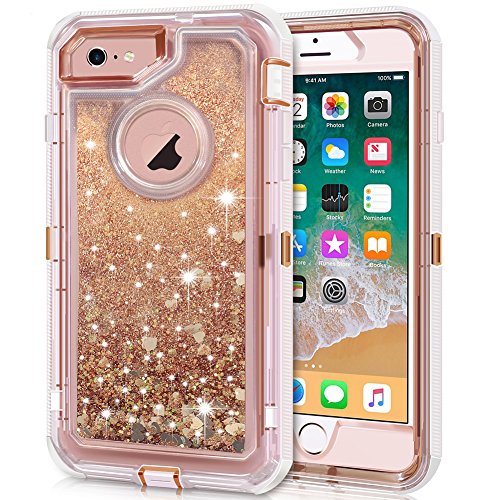 iPhone 6S Plus Case, iPhone 6 Plus Case, Anuck 3 in 1 Hybrid Heavy Duty Defender Case Sparkly Floating Liquid Glitter Protective Hard Shell Shockproof TPU Cover for iPhone 6 Plus/6S Plus - Rose Gold