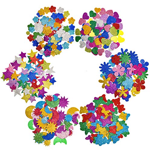 [6 Pack] Glitter Foam Letter Stickers Foam Stars Heart Self-Adhesive Stickers 3D Color Journaling Stickers for Kids Creative Toys DIY Scrapbooking Card Making Accessories,Assorted Mixed Colors.