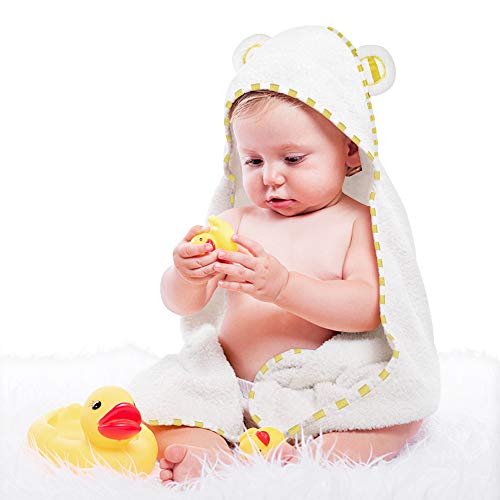 GEARGO Baby Towel, 100% Organic Bamboo Hooded Bath Towel Soft Absorbent with Bear Ears for Toddler Infant, 35x35-Inch Large Size