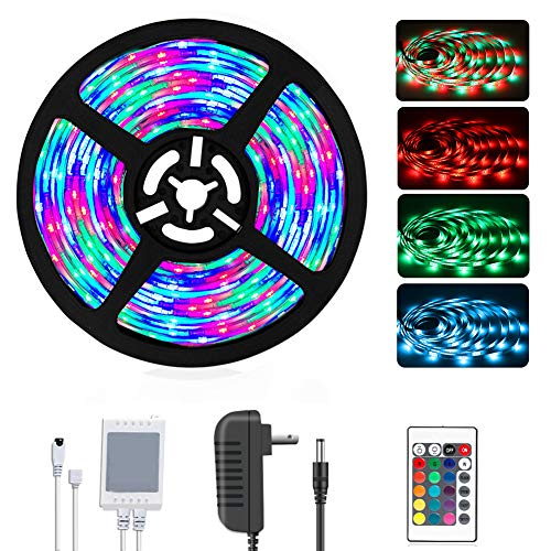DAYBETTER Led Strip Lights 16.4ft 5m 3528 RGB 300 LEDs Color Changing Kit, Led Ribbon for Home, Kitchen Light Strips Included Power Adapter for Bedroom, Party