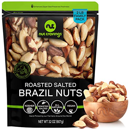 Book Cover Brazil Nuts Roasted & Salted - No Shell, Whole (32oz - 2 LB) Packed Fresh in Resealable Bag - Trail Mix Snack - Healthy Protein Food, All Natural, Keto Friendly, Vegan, Kosher
