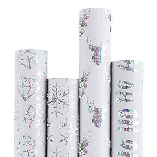 Book Cover RUSPEPA Christmas Wrapping Paper-White Paper with Sliver Shiney Pattern Perfect for Christmas-4 Roll-30Inch X 10Feet Per Roll