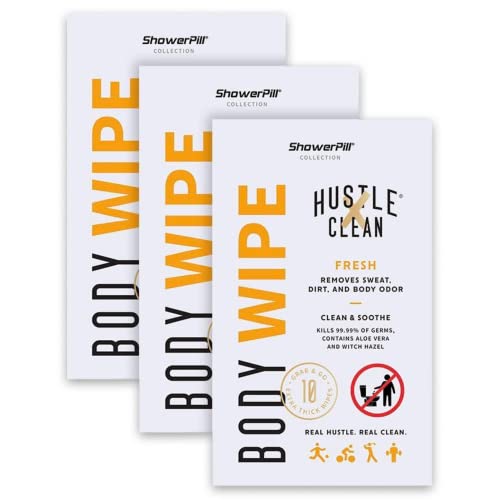 The Body Wipe by ShowerPill - No Shower Wipes for Adults for Post-Workout or Camping Bathing - 30 Individually Wrapped Wipes