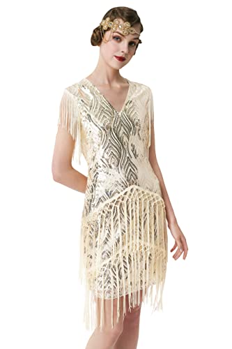 BABEYOND 1920s Flapper Dress Long Fringed Gatsby Dress Roaring 20s Sequins Beaded Dress Vintage Art Deco Dress