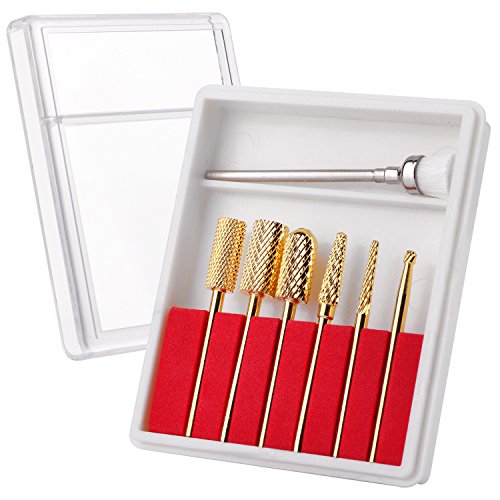 Makartt Carbide Nail Drill Bit Set 3/32 Gold Carbide Nail Drill Bit 7Pcs Remove Gel Polish Nail Gel Dip Powder Drill Bit Professional Bits Nail Art Tools Manicure Pedicure B-21