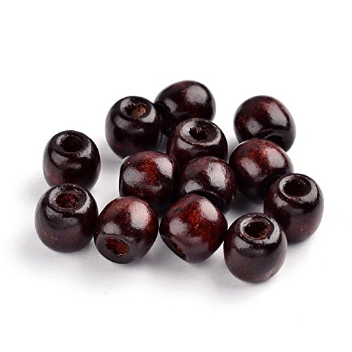 KISSITTY 100-Piece 12x11mm Large Hole CoconutBrown Barrel Wood Beads with 5mm Hole for DIY Jewelry Making