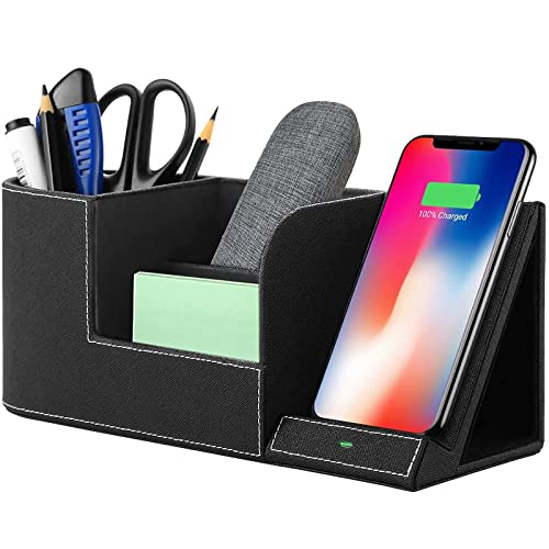 Wireless Charger Desk Stand Organizer Wireless Charging Station for iPhone 13/13 Pro Max/13 Pro/12 Series/11/XS Max/XR/X/8Plus/SE 2, Desk Storage Caddy Pen Pad Holder