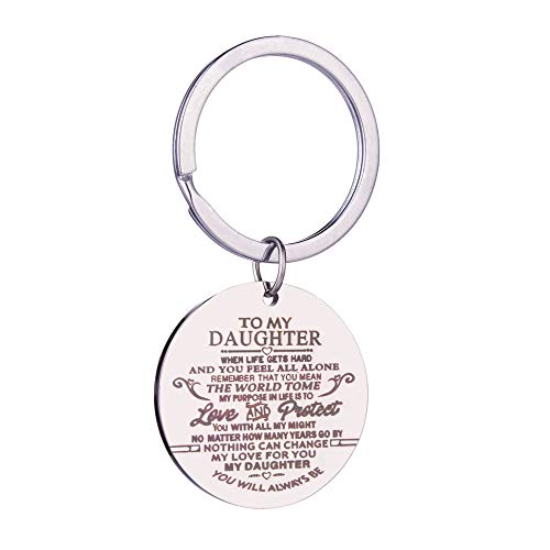 Family inspirational Keychain Gifts Engraved Words To my Daughter Key Ring you will always be my daughter Car key Ring