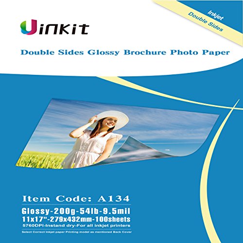 Uinkit Cardstock Double Sided Glossy Photo Paper 100 Sheets 11x17 Inches 9.5Mil 200g for Inkjet Printing Only