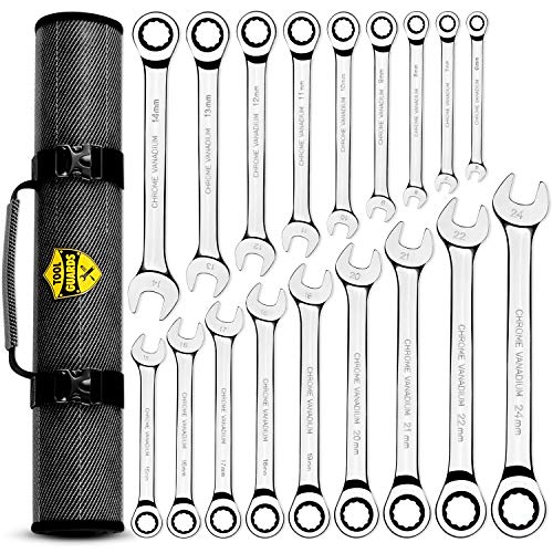 (18 Inch Pieces + Tool Roll) Ratcheting Wrench Set - Unbreakable - Lifetime Warranty