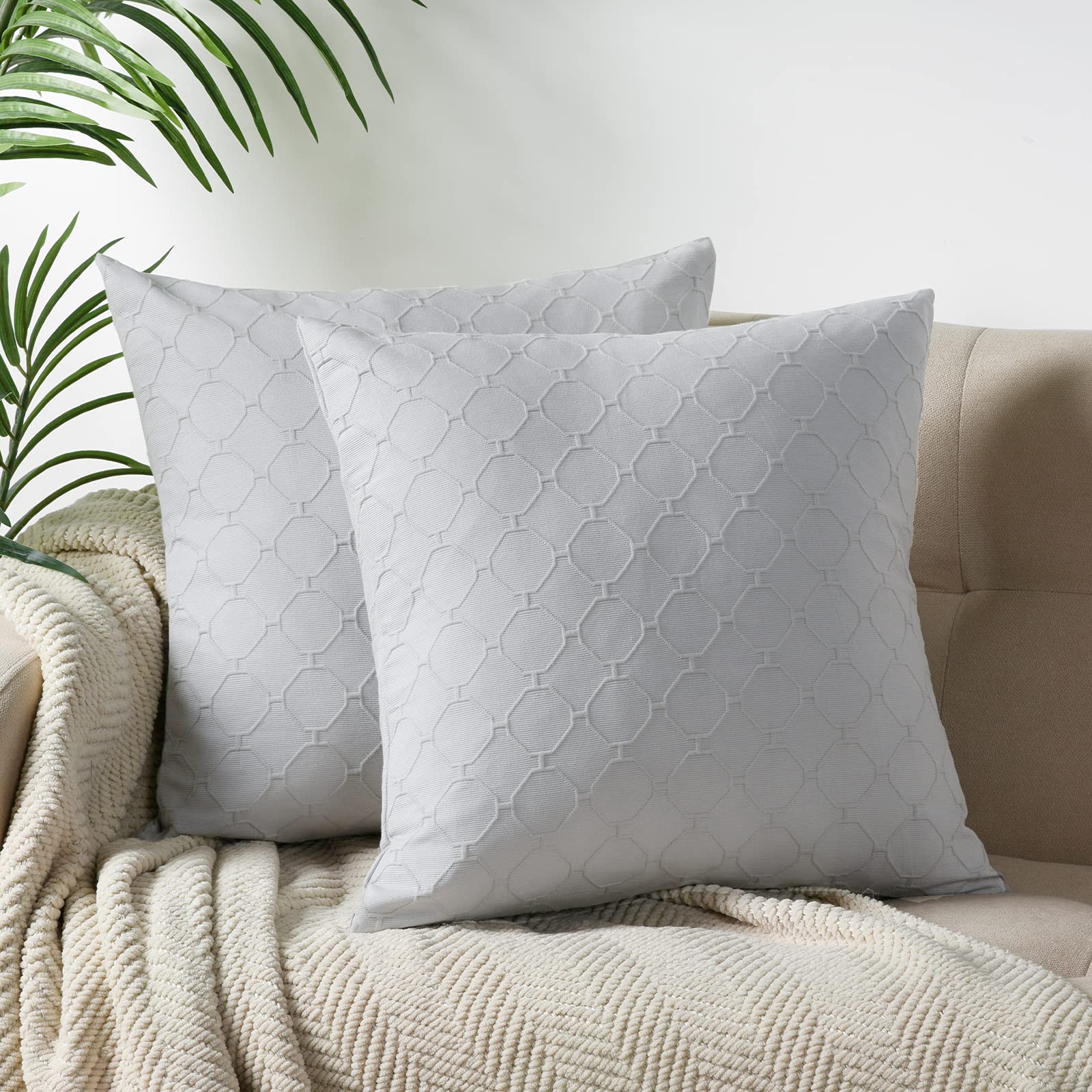 PHF Matelasse Textured Euro Pillow Shams 26x26, No Insert, 2 Pack, 100% Natural Cotton, European Sham Covers, Jacquard Pattern Square Pillowcase Shell for Couch, Sofa, Bed, Grey Grey 26" x 26"
