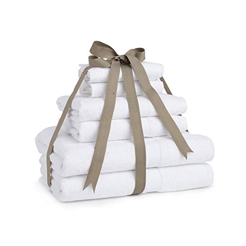 White Spindle Luxury White Bath Towel Set - 100% Ringspun Cotton Towel Collection Set Hotel Quality Absorbent 6 Piece Towels Soft Linen Set | 2 Bath Towels | 2 Hand Towels | 2 Washcloths