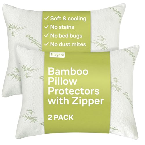Niagara Sleep Solution Anti Allergy Bamboo Pillow Protector Queen Pair Zippered Hypoallergenic Case, Bed Bugs Dust Mites, Noiseless Pad, Ultra Soft