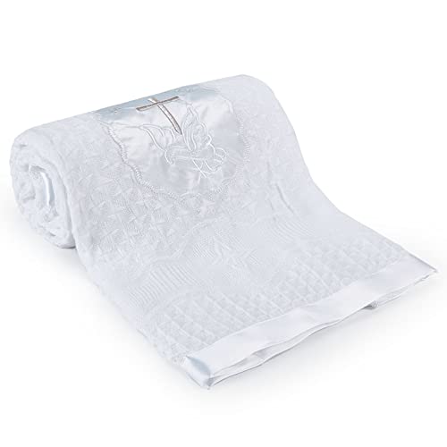 Booulfi Baby Blanket Newborn Unisex White Baby Blanket Shawl Knitted Baby Summer Autumn Winter Christening Blanket with Embroidered Cross