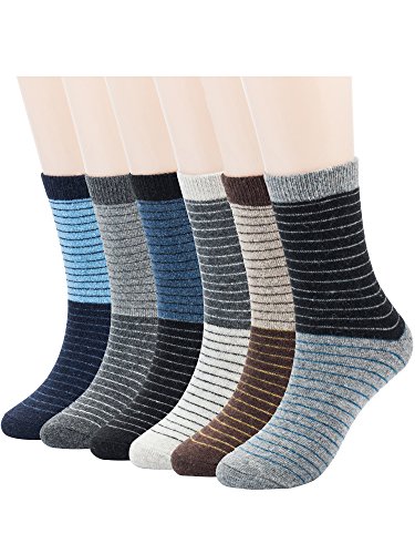 Mens 6 Pack Wool Socks-Thermal Warm,Thick Crew Winter Socks,Striped Pattern (6 Pairs_stylish stripes wool socks)